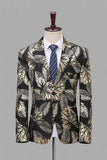 Svart och gyllene hakad lapel jacquard herrkavaj