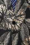 Svart och gyllene hakad lapel jacquard herrkavaj
