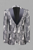 Grå Silver Jacquard Peak Lapel Herrbal kavaj