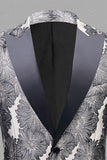 Grå Silver Jacquard Peak Lapel Herrbal kavaj