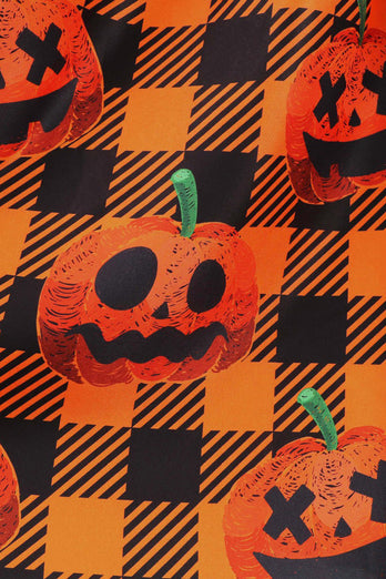 Orange Print Halloween Retro Klänning med långa ärmar