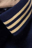 Marinblå Ränder Broderi Kortärmad Polotröja