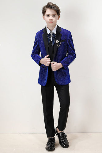 Kungsblå Glittrande Pojkar 3-Delade Formella Kostym