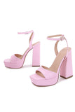 Elfenben Chunky Heeled Ankelrem Plattform Sandal
