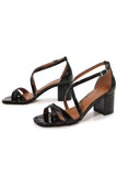 Svart Kors Strappy Block Häl Sandal