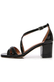 Svart Kors Strappy Block Häl Sandal