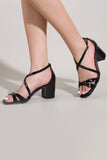 Svart Kors Strappy Block Häl Sandal