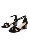 Svart Kors Vrist Strappy Chunky Heel Sandal