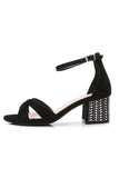 Svart Kors Vrist Strappy Chunky Heel Sandal