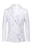 Vit Blommig Jacquard Peak Slag Män Balkostymer