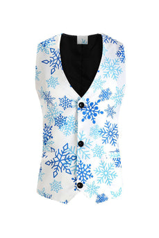 Ljusblå enkelknäppt juldräktväst för män med snöflinga