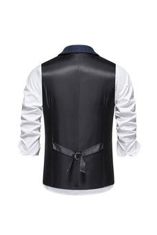 Retro Kavajslag Enkelknäppt Blå Kostymväst för män