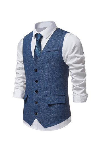 Enkelknäppt väst Mäns blå retro kostymväst