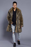 Brun Lapelhals Lång Män Faux Fur Coat