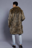 Brun Lapelhals Lång Män Faux Fur Coat