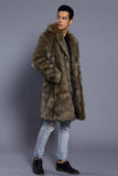 Brun Lapelhals Lång Män Faux Fur Coat