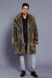 Brun Lapelhals Lång Män Faux Fur Coat