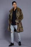 Brun Lapelhals Lång Män Faux Fur Coat