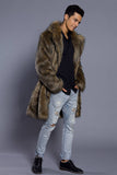Brun Lapelhals Lång Män Faux Fur Coat