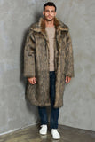 Brun Kavajhals Lång Fuskpäls Män Coat