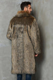 Brun Kavajhals Lång Fuskpäls Män Coat