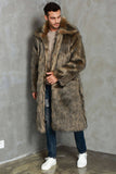 Brun Kavajhals Lång Fuskpäls Män Coat