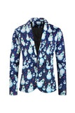 Notched Lapel One Button Blå Snögubbe Tryckta Herrkostymer
