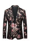 Black Flower Jacquard Notched Kavajslag Män Kavaj