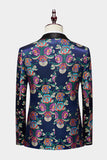 Marinblå blomma Jacquard 2-delad Baldräkter för män