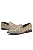 Svarta paljetterade slip-on herrskor