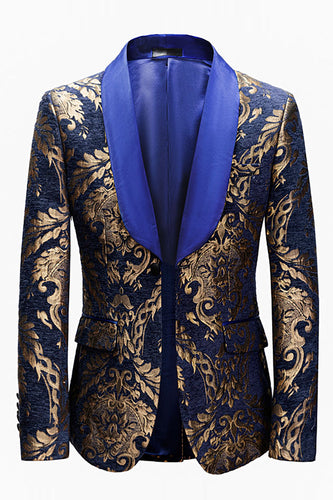 Royal Blue Men's Blazer med Golden Jacquard