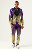 Ombre paljetter för män 2 stycken lila slim fit hakade lapel baldräkter
