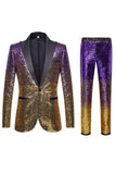 Paljetter Lila 2-Delade Slim Fit Notched Lapel Kostym Herr