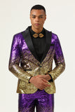 Ombre paljetter för män 2 stycken lila slim fit hakade lapel baldräkter