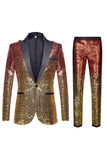 Ombre paljetter för män 2 stycken lila slim fit hakade lapel baldräkter