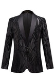 Svart Jacquard One Button Blazer för män