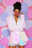 Vita paljetter En knapp Dam Blazer
