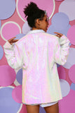 Vita paljetter En knapp Dam Blazer