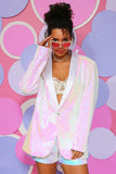Vita paljetter En knapp Dam Blazer
