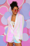 Vita paljetter En knapp Dam Blazer