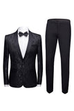 Vit Sjal Lapel Jacquard 2 Stycken Kostym Herr