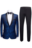 Vit Sjal Lapel Jacquard 2 Stycken Kostym Herr