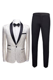 Vit Sjal Lapel Jacquard 2 Stycken Kostym Herr