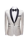 Vit Sjal Lapel Jacquard 2 Stycken Kostym Herr