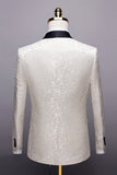 Vit Sjal Lapel Jacquard 2 Stycken Kostym Herr