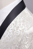 Vit Sjal Lapel Jacquard 2 Stycken Kostym Herr