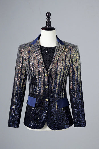 Glitter Navy Paljetter Enkelknäppt herrblazer