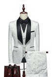 Vit Jacquard Sjal Lapel 3 Stycken Kostym Herr