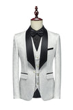 Vit Jacquard Sjal Lapel 3 Stycken Kostym Herr