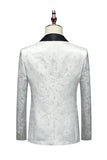 Vit Jacquard Sjal Lapel 3 Stycken Kostym Herr